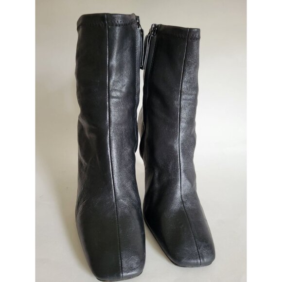 Reformation Black leather Ankle Boot heeled size 7 Going out Sexy Square Toe - Picture 3 of 14